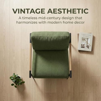 DUOMAY Green Modern Accent Chair Soft Linen Fabric Armchair Sofa Lounge Bedroom Chair with Metal Leg for Living Room Reading Office