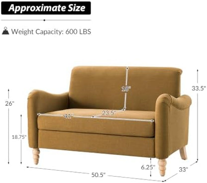 HULALA HOME 50.5" Farmhouse Loveseat Sofa, 2 Seater Sofa, Golden