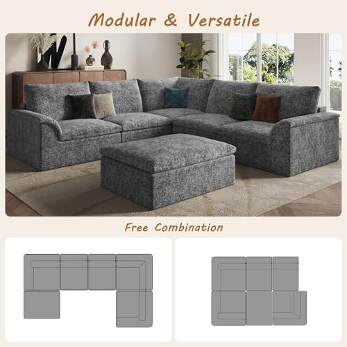 EASE MOOSE 115" Modular Sectional Sofa, Boneless Couches for Living Room