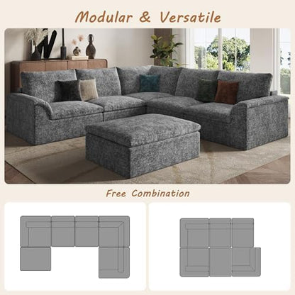 EASE MOOSE 115" Modular Sectional Sofa, Boneless Couches for Living Room