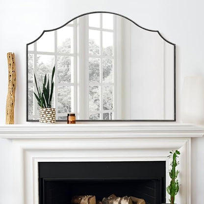 Black Scalloped Wall Mirror: 40"x29" Large Wooden Bathroom Mirror
