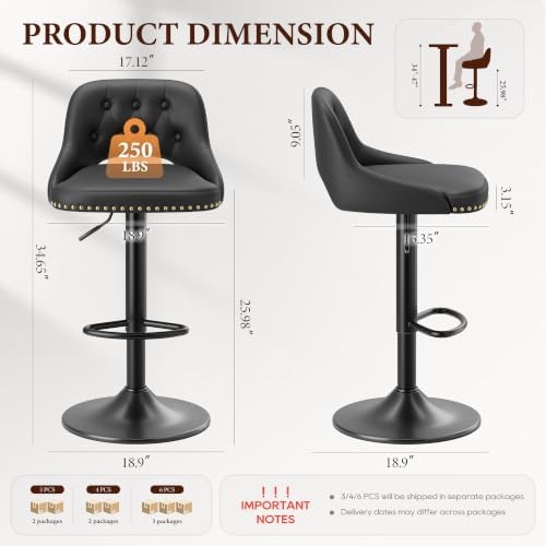 Bar Stools Set of 3, Swivel Counter Stools 26”- 34”Adjustable Height