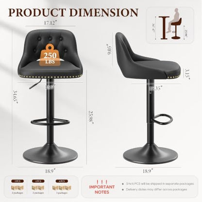 Bar Stools Set of 3, Swivel Counter Stools 26”- 34”Adjustable Height