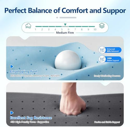 Luxury Upgraded 16 Inch Queen Mattress, Cooling Gel Queen Memory Foam Mattress In a Box with 7-Zone Support for Cool Night & Back pain Relief, 365-Night Trial, Washable IceSilk Cover, Medium Firm
