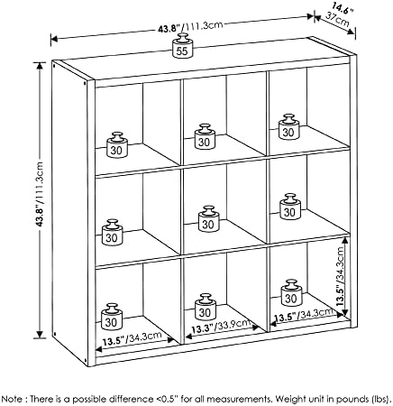 9-Cube Cubicle Bookshelf, Cube Bookcase with Open Back, Reversible Book Shelf, Cube Storage Organizer, 15 x 44 x 44, for Living Room, Home Office, Dark Oak
