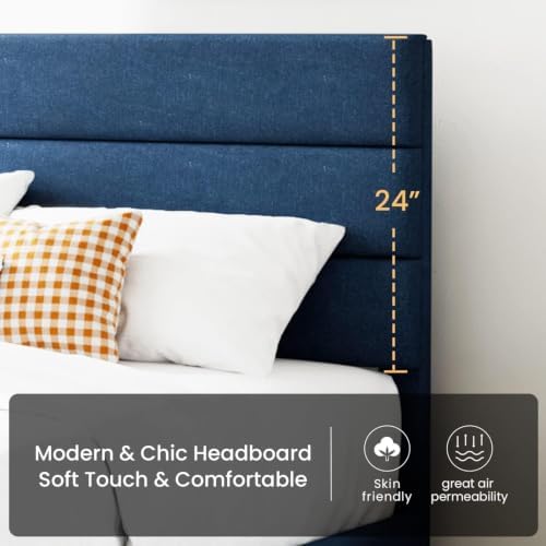 SHA CERLIN Cal King Platform Bed Frame with Upholstered Fabric Headboard