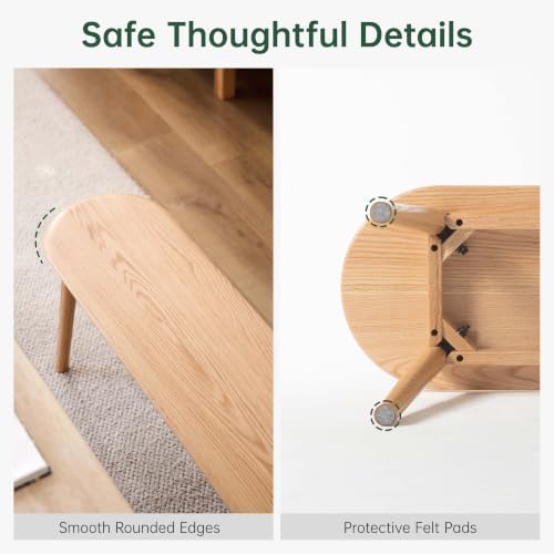 100% Solid Oak Dining Bench, Wood Bench for Bedroom End of Bed with Rounded Corners, Entryway Benches for Dining Room, Kitchen, Living Room (Natural Oak, 47.2")