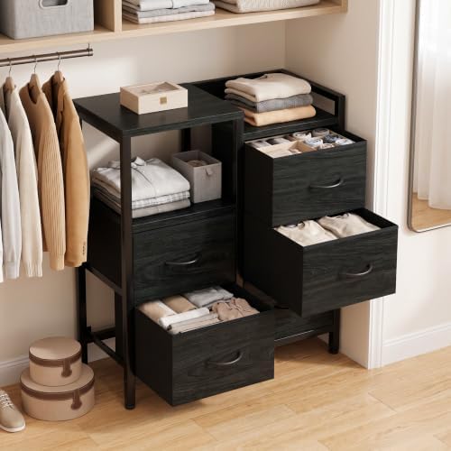 Black Dresser for Bedroom, 5 Drawer Small Fabric Closet Dresser