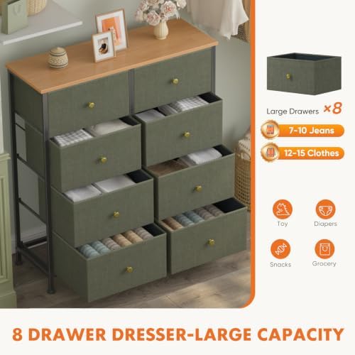 Sweetcrispy 8 Drawer Fabric Dresser, Tall Storage Tower for Bedroom