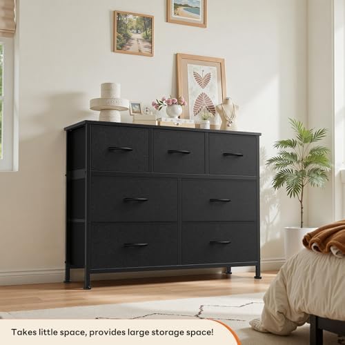 Sweetcrispy 7 Drawer Black Fabric Dresser for Bedroom, Closet Organizer