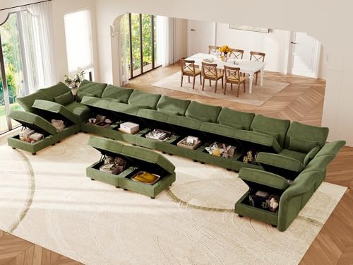 Corduroy Modular Sectional Cloud Couch with Storage, Oversized 14-Seat