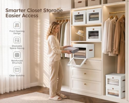 Storage Bins with Lids - Closet Organizer with Front Opening