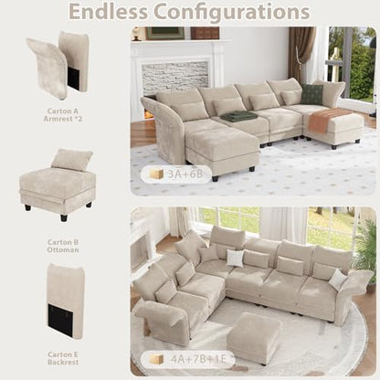 Chenille Modular Sectional Cloud Couch with Storage, Oversized 5-Seat