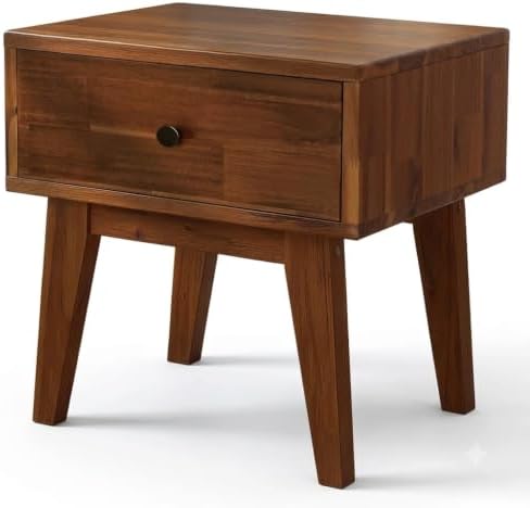 Acacia Sofia Nightstand with Drawer, Bedside Table, Solid Wood Bedside End Table with Drawer and Storage Space for Bedroom, Walnut