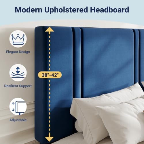Allewie Cal King Platform Bed Frame with Velvet Upholstered Headboard