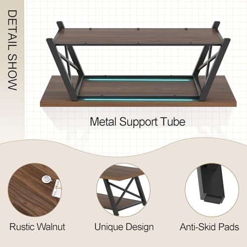 EXCEFUR Modern Coffee Table, Industrial Living Room Center Table with Storage Shelf, Rectangle Wood and Metal Cocktail Tea Table, Rustic Walnut, 47 Inch