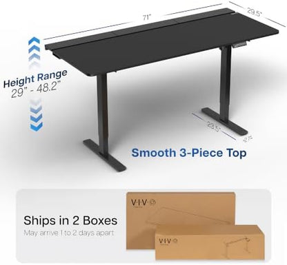 VIVO Electric Standing Desk, Smooth 3-Piece Top 71" x 30" Black Top