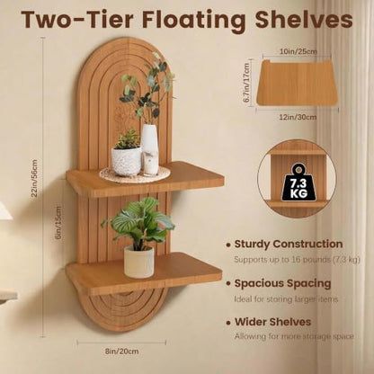 22x11.8Inch Boho Wall Decor, Mid Century Modern Wood Wall Shelf,Light Brown
