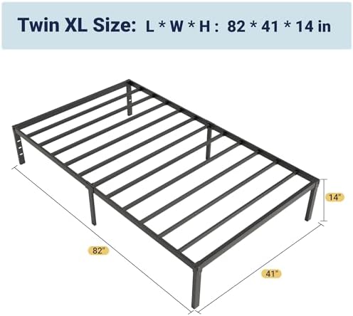 Allewie Twin XL Bed Frame, 14 inch Metal Beds with Storage Space, Black