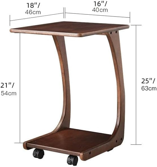COZYMATIC Emerson Solid Wood End Table with Rolling Wheels, C Shaped Side Table, TV Tray Table, Couch Table that Slide Under for Small Space, Living Room, Bedroom (Walnut)-Large