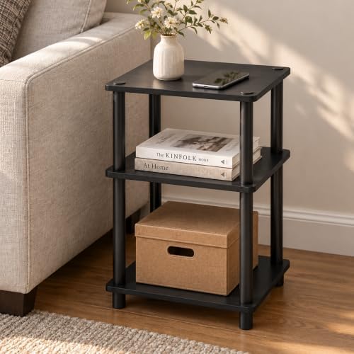 3-Tier End Table, Toolless Assembly Night Stand, Open Shelves Bedside Table, Side Table, for Bedroom, Living Room, Americano