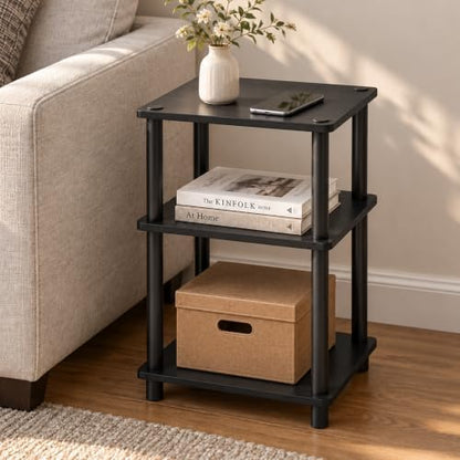 3-Tier End Table, Toolless Assembly Night Stand, Open Shelves Bedside Table, Side Table, for Bedroom, Living Room, Americano