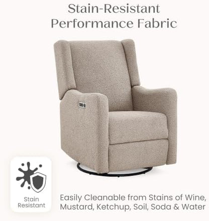 Delta Children Mercer Electronic Power Recliner and Swivel Glider with USB-A and Type-C Ports - Greenguard Gold Certified - Stain-Resistant Performance Fabric is Oeko-TEX Standard 100 Certified, Sand