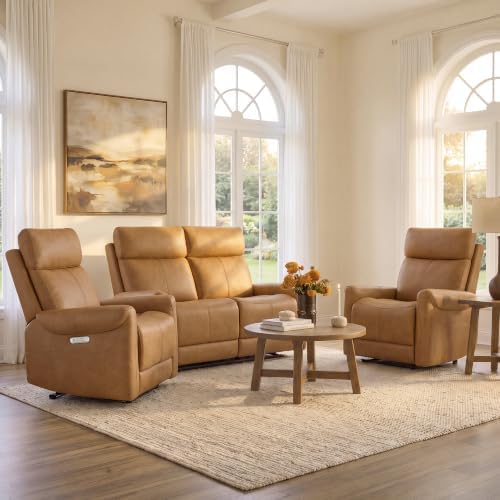 KISLOT 3 Seater Power Loveseat Recliner Sofa, Wall Hugger, Saddle Brown