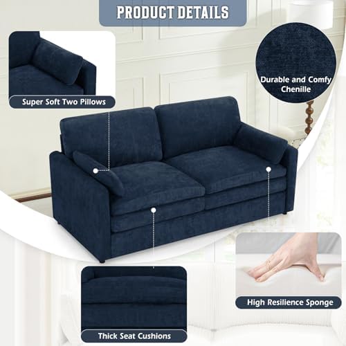 69" Chenille Modern Couch with Cozy & Soft Backrests, Blue