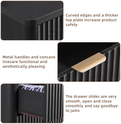 LEYAOYAO Fluted 6 Drawers Dresser for Bedroom, 42" Tall Modern Chest of Drawers with Metal Handle, Curved Profile Design,Black Wood Drawer Organizer for Bedroom, Living Room, Hallway, Entryway