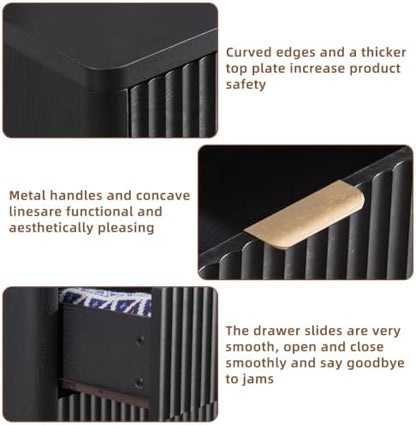 LEYAOYAO Fluted 6 Drawers Dresser for Bedroom, 42" Tall Modern Chest of Drawers with Metal Handle, Curved Profile Design,Black Wood Drawer Organizer for Bedroom, Living Room, Hallway, Entryway