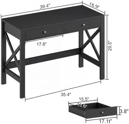 ChooChoo 39.4 Inches Farmhouse Computer Desk with 2 Drawers