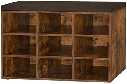 Shoe Storage Bench with Cushion, 31.5" Cubby Shoe Rack, 9 Cubbies