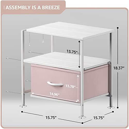 Sorbus 1 Drawer Shelf Storage Nightstand - Kids Bedside Furniture End Table Night Stand with Steel Frame Wood Top & Easy Pull Fabric Bins. Dresser & Chest for Home Bedroom Accessories Office & College