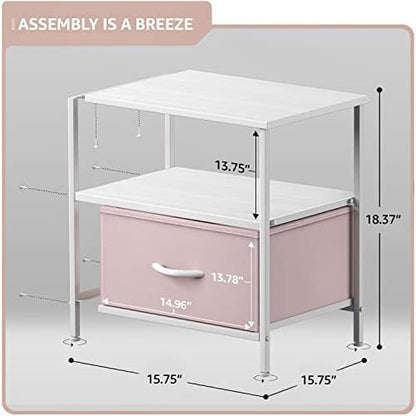 Sorbus 1 Drawer Shelf Storage Nightstand - Kids Bedside Furniture End Table Night Stand with Steel Frame Wood Top & Easy Pull Fabric Bins. Dresser & Chest for Home Bedroom Accessories Office & College