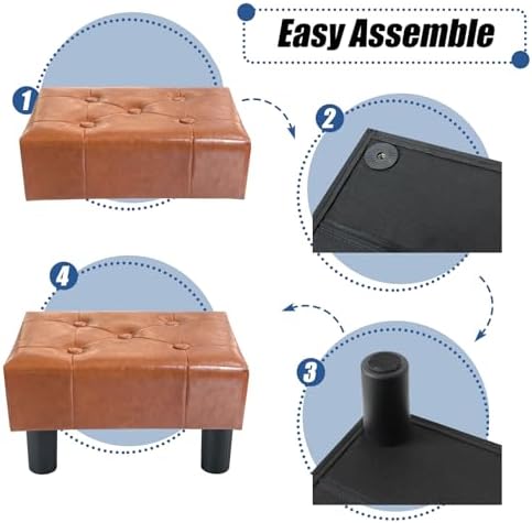 BRIAN & DANY Small Foot Stool, Leather Foot Stools with Legs, Stable Small Footstool for Living Room, Light Brown