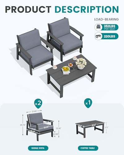 SERWALL HDPE Outdoor Sofa Set, All Weather Outdoor Patio Furniture Set