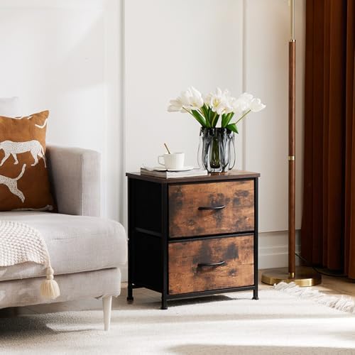 DUMOS Nightstand, Bedside Table for Bedroom, 2 Drawers Fabric Storage Chest