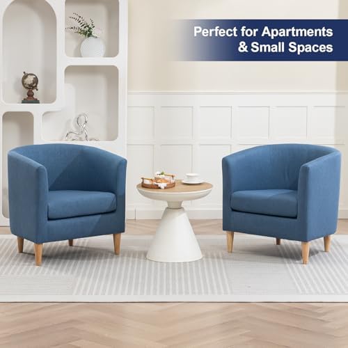 Accent Barrel Chairs Set of 2, Living Room Chairs with Armrest, Blue