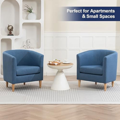 Accent Barrel Chairs Set of 2, Living Room Chairs with Armrest, Blue