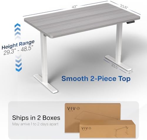 VIVO Electric Standing Desk, Solid 1-Piece 43" x 24" Dark Gray Top