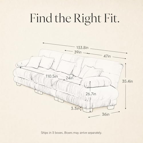 133.8" Chenille Cloud Couch, 3 Seater Sofa Couch, Beige