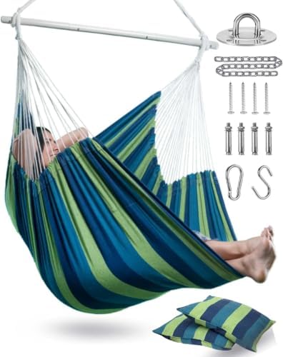 Lulladle 70.9"L XXL Hammock Chair Swing w/2 Cushions & Hardware Kit, 500lbs