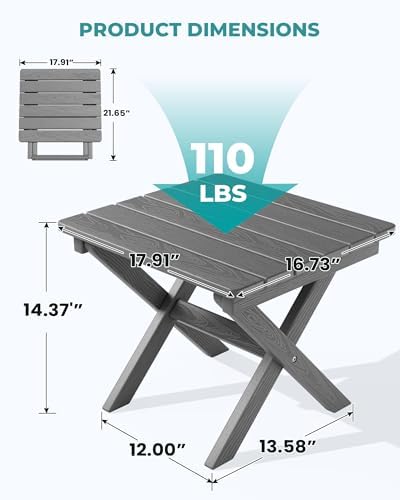 SERWALL Small Folding Outdoor Side Table Set of 2, Gray