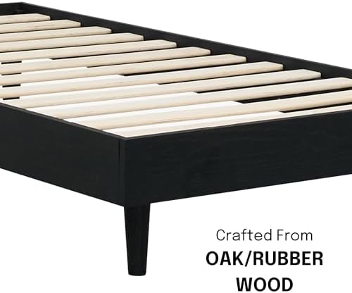 Fly Wooden Bed Frame Without Headboard, Solid Wood Foundation with Silent Slats and Wood Central Supports, 350 Lb Capacity, Effortless Assembly, Twin - Burnt Black