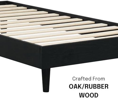 Fly Wooden Bed Frame Without Headboard, Solid Wood Foundation with Silent Slats and Wood Central Supports, 350 Lb Capacity, Effortless Assembly, Twin - Burnt Black