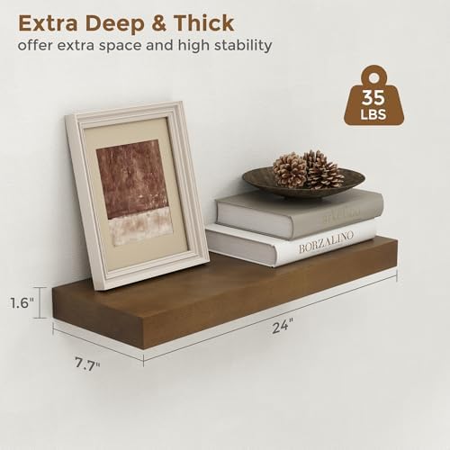 Marsmiles Dark Wood Floating Shelves, 24'' x 7.7'' x 1.6'', Set of 2
