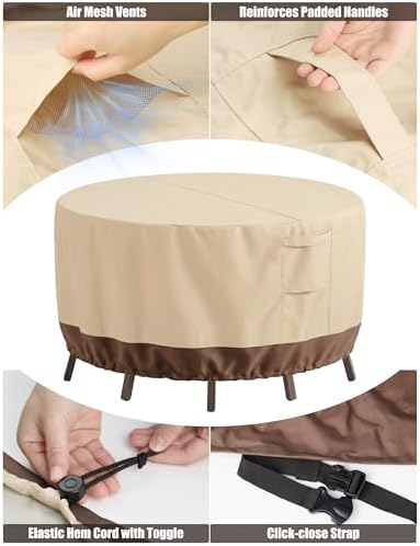 Vailge Patio Outdoor Furniture Covers Waterproof, Round Outdoor Table Cover