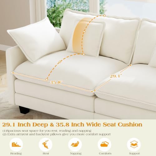 Hanherry Modular Sectional Sofa,Cloud Couch for Living Room,Modern Deep Seat Sofa Chenille Fabric Comfy Couches with Throw Pillows & Movable Ottoman for Apartment