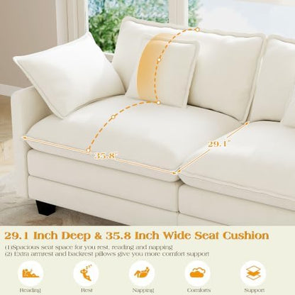Hanherry Modular Sectional Sofa,Cloud Couch for Living Room,Modern Deep Seat Sofa Chenille Fabric Comfy Couches with Throw Pillows & Movable Ottoman for Apartment